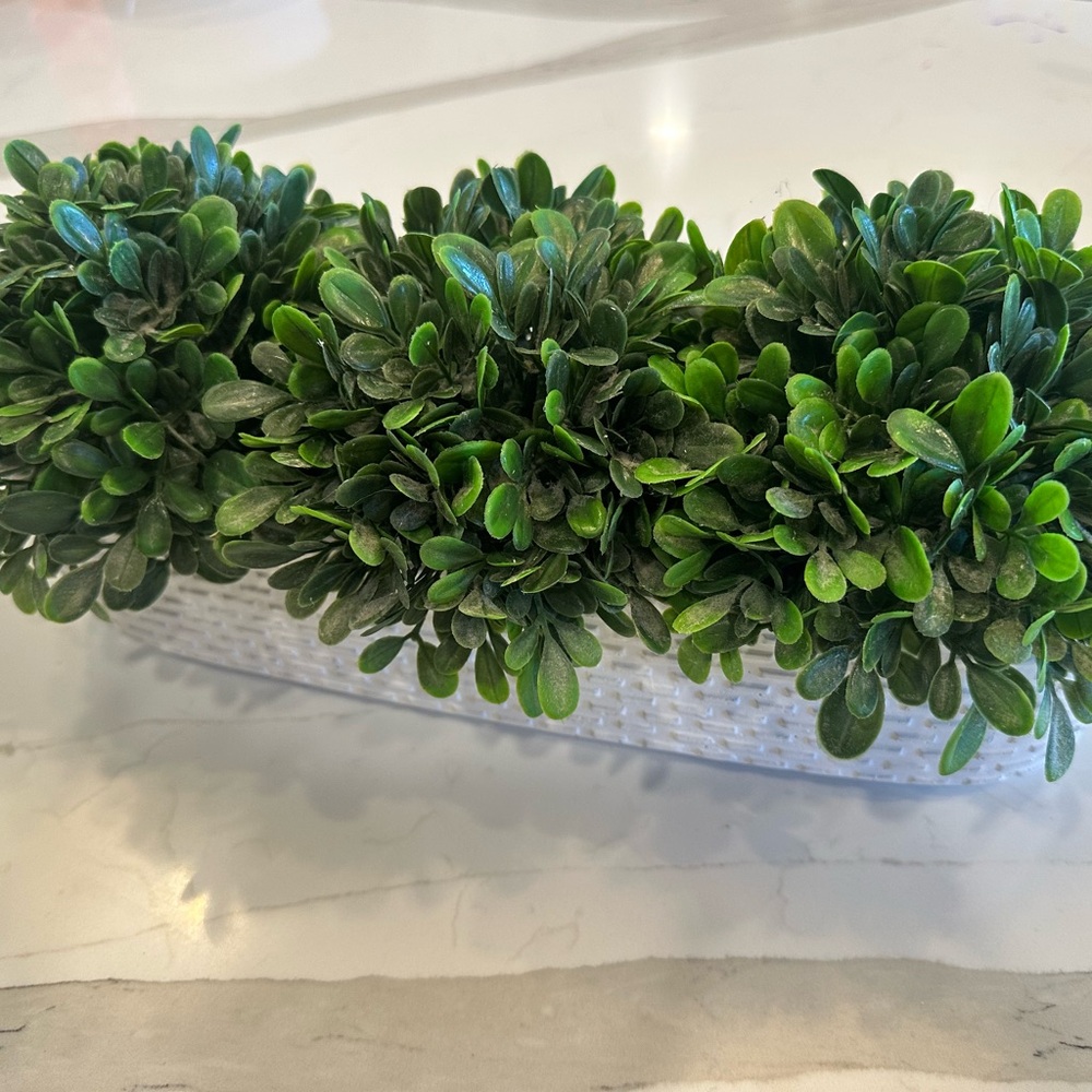 Artificial Greenery in White Woven Basket